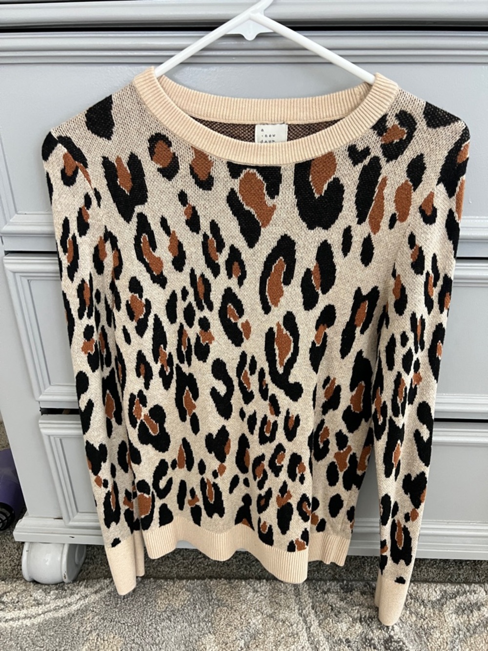 a new day Beige Leopard-Print Crewneck Sweater with Black & Brown Spots